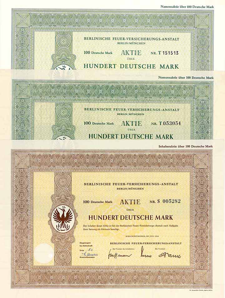 Berlinische Feuer-Versicherungs-Anstalt (3 Stücke)