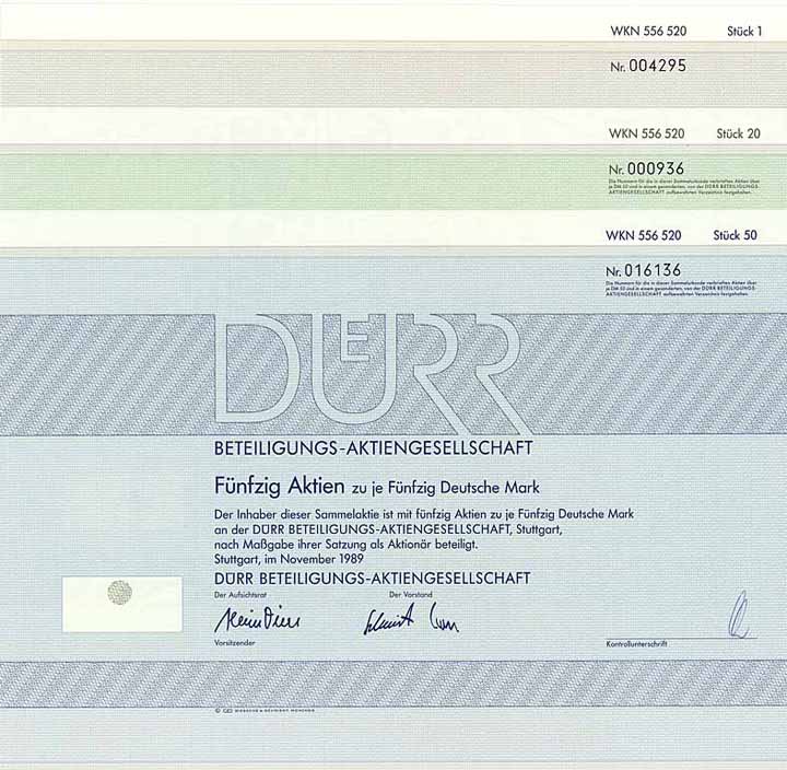 Dürr Beteiligungs-AG (3 Stücke)
