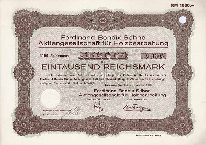 Ferdinand Bendix Söhne AG für Holzbearbeitung