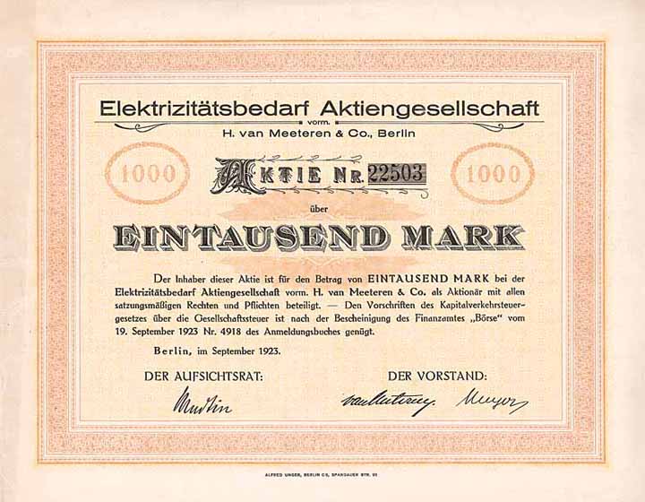 Elektrizitätsbedarf AG vorm. H. van Meeteren & Co.