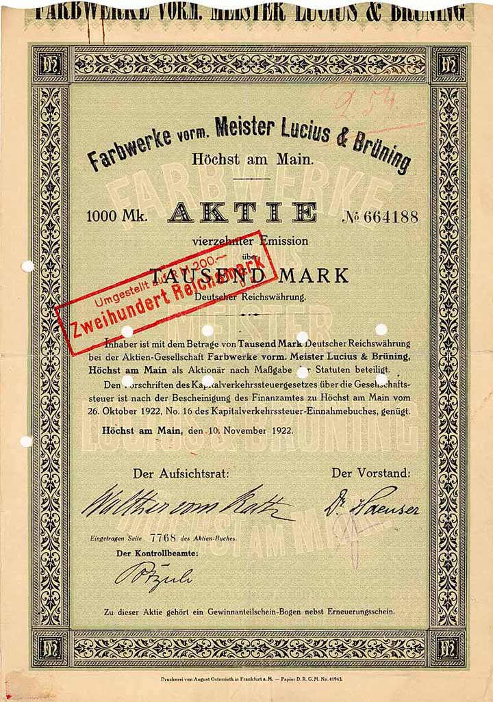 Farbwerke vorm. Meister Lucius & Brüning (mit Reichsmark-Umstellung)
