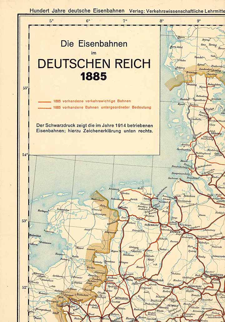 Streckenkarte der Eisenbahnen im Deutschen Reich 1885