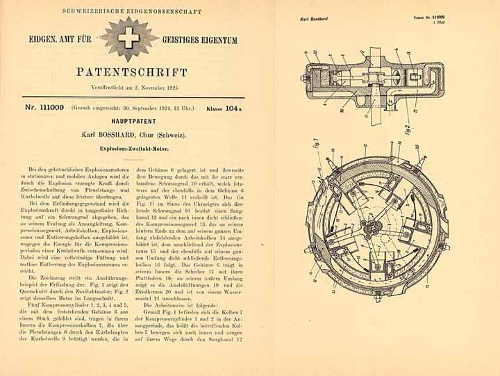 Patentschrift „Explosions-Zweitakt-Motor“ - BOSSHARD