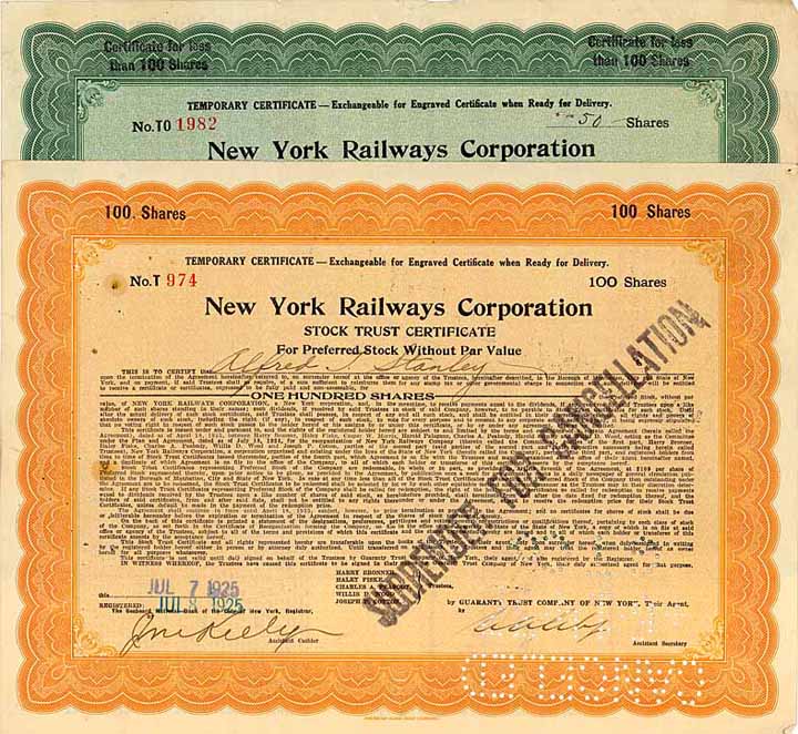 New York Railways Corporation (2 Stücke)