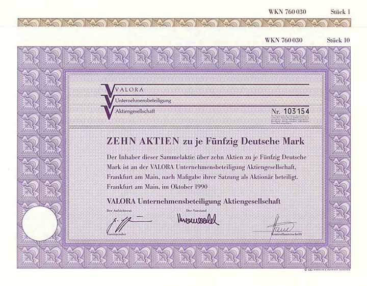 VALORA Unternehmensbeteiligung AG (2 Stücke)