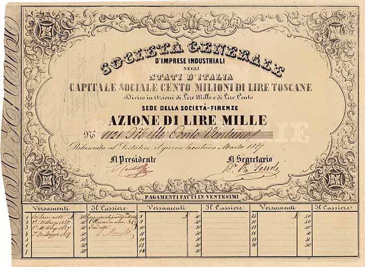 Soc. Gle. d‘Imprese Industriali negli Stati d‘Italia