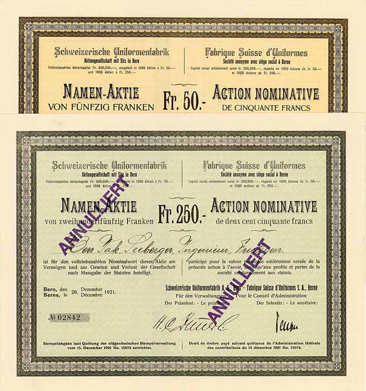 Schweizerische Uniformenfabrik AG (2 Stücke)
