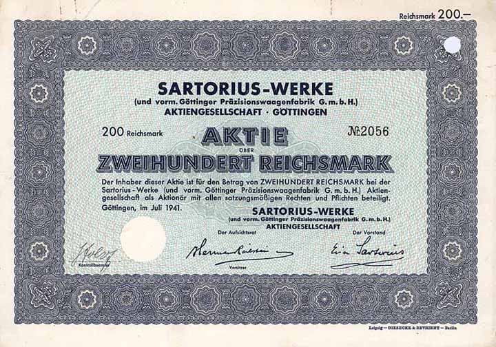 Sartorius-Werke (und vorm. Göttinger Präzisionswaagenfabrik GmbH) AG