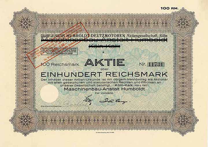 Maschinenbau-Anstalt Humboldt (überdruckt Humboldt-Deutzmotoren AG)