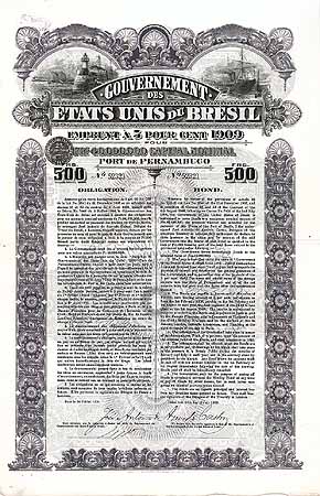 Gouvernement des États Unis du Brésil Emprunt à 5 % 1909 - Port de Pernambuco