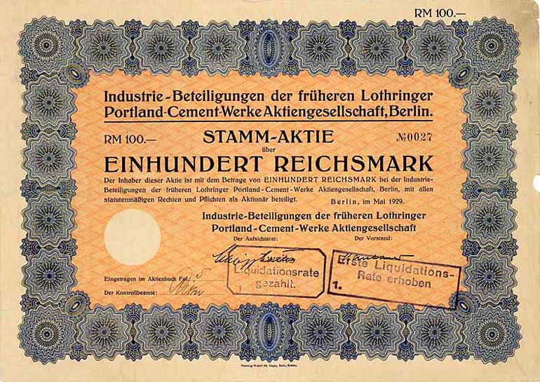 Industrie-Beteiligungen der früheren Lothringer Portland-Cement-Werke AG
