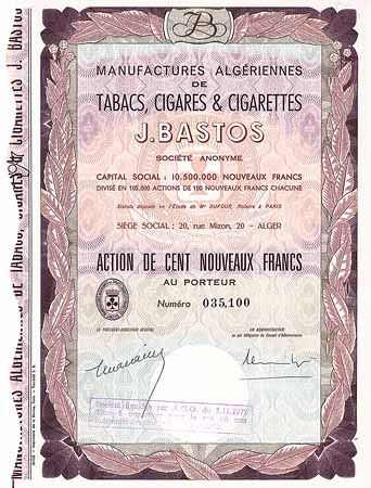 Manufactures Algérienne de Tabacs, Cigares & Cigarettes J. Bastos S.A.
