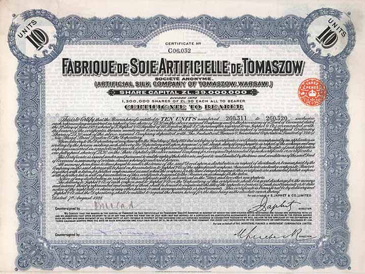 Fabrique de Soie Artificielle de Tomaszow S.A. (Artificial Silk Co. of Tomaszow, Warsaw)