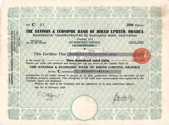 Savings & Economic Bank of Bihar (Biharmegyei Takarékpénztár é Gazdasági Bank)