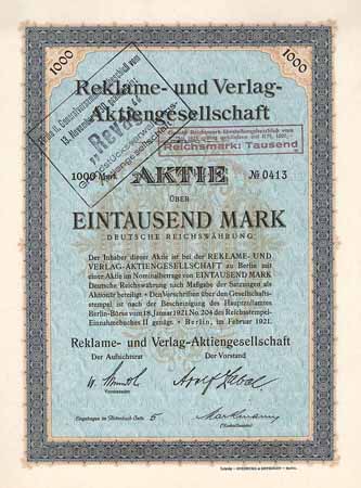 Reklame- und Verlag-AG (ab 1930 „Revag“ Grundstücksverwaltungs-AG)