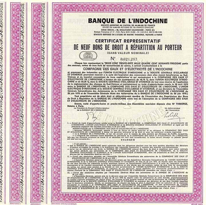 China-Lot: Banque de l’Indochine S.A. (Cie. des Eaux et d’Électricité de l’Indochine) (10 Stück)