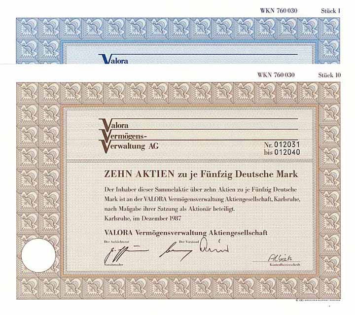 VALORA Vermögens-Verwaltung AG (5 Stücke)