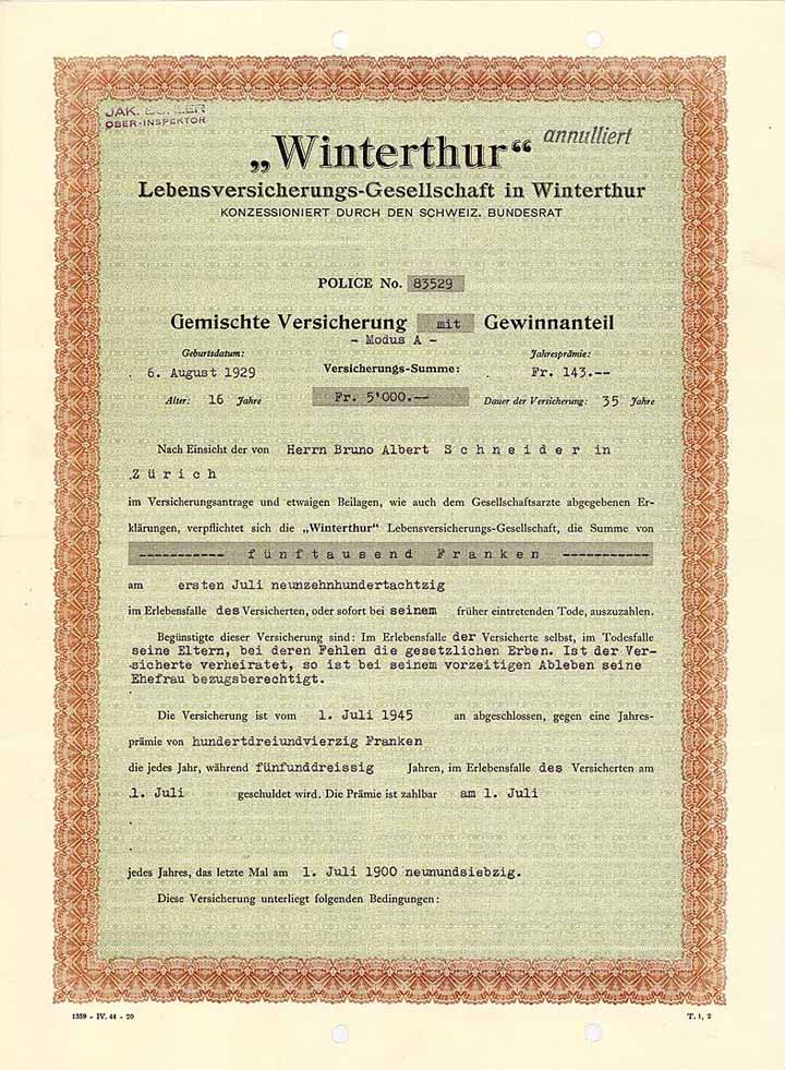 „Winterthur“ lebensversicherungs-Gesellschaft