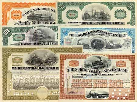 USA Konvolut „Eisenbahn-Aktien“ (14 Stücke)