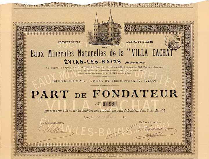 S.A. des Eaux Minérales Naturelles de la "Villa Cachat" Évian-les-Bains (Haute-Savoie)