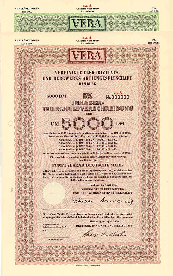 VEBA Vereinigte Elektrizitäts- und Bergwerks-AG (2 Stücke)