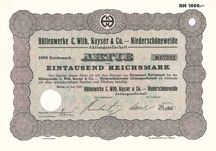 Hüttenwerke C. Wilh. Kayser & Co. Niederschöneweide AG