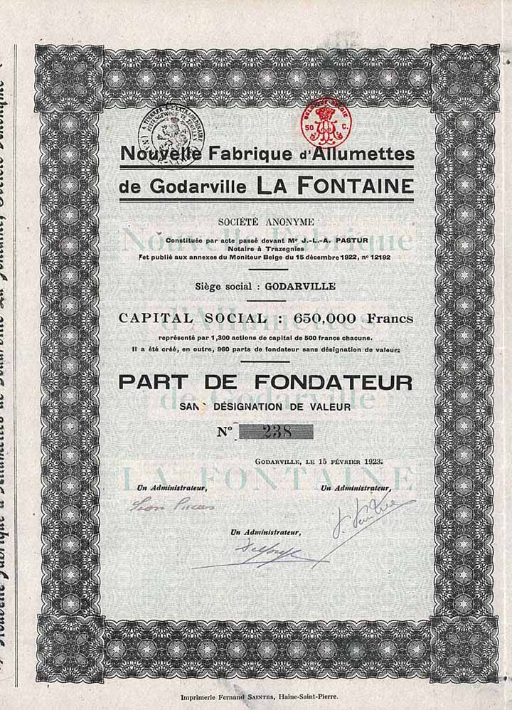 Nouvelle Fabrique d'Allumettes de Godarville LA FONTAINE S.A.