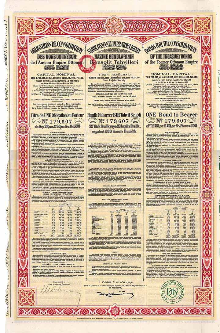 Ottomanische Oeffentliche Schuld (Bonds for the Consolidation of the Treasury Bonds of the former Ottoman Empire)