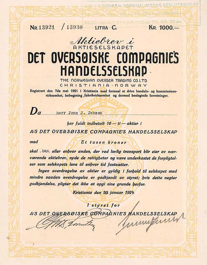 A/S Det Oversøiske Compagnie’s Handelsselskap (Norwegian Oversea Trading Co.)