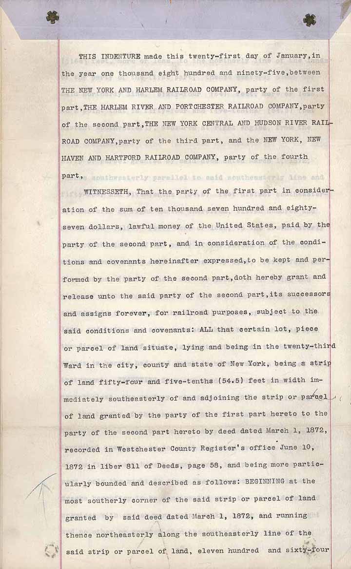 New York Land Indenture Agreement (OU Vanderbilt, Depew, Clark)