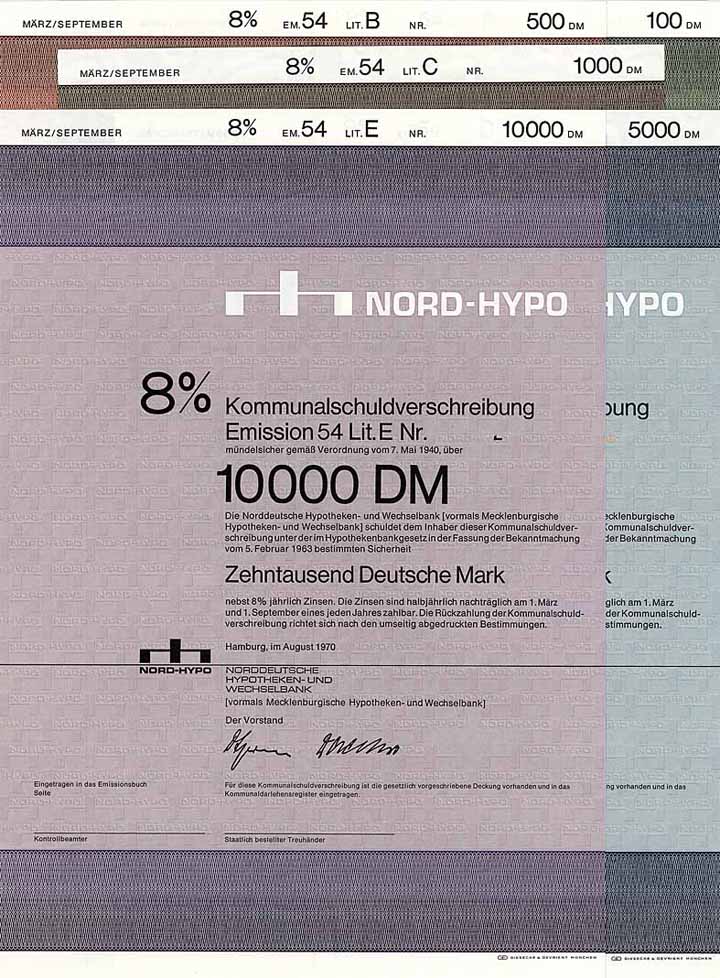 Norddeutsche Hypotheken- und Wechselbank (vorm. Mecklenburgische Hypotheken- und Wechselbank) (5 Stücke)