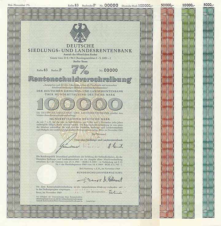 Deutsche Siedlungs- und Landesrentenbank (5 Stücke)