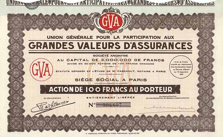 Union Gén. pour la Participation aux Grandes Valeurs d'Assurances S.A.