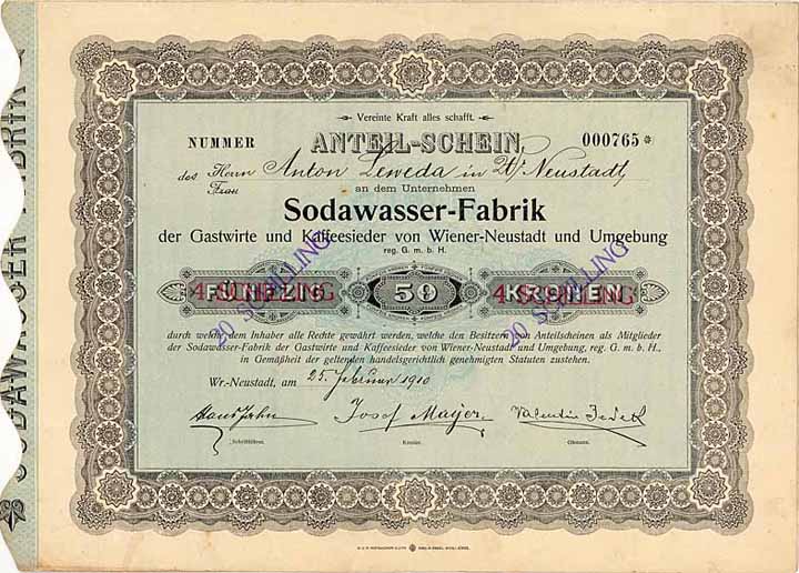 Sodawasser-Fabrik der Gastwirte und Kaffeesieder von Wiener-Neustadt und Umgebung reg.G.m.b.H.