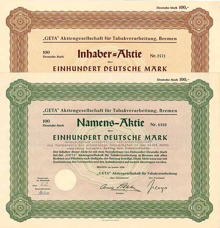 GETA AG für Tabakverarbeitung (2 Stücke)