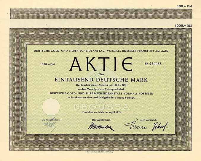 Deutsche Gold- und Silber-Scheideanstalt vormals Roessler (2 Stücke)