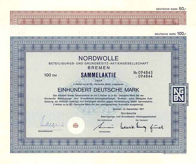 Nordwolle Beteiligungs- und Grundbesitz-AG (2 Stücke)