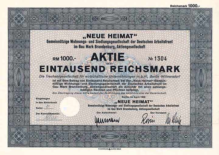 Neue Heimat Gemeinnützige Wohnungs- und Siedlungsgesellschaft der deutschen Arbeitsfront im Gau Mark Brandenburg AG