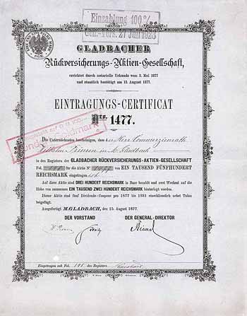Gladbacher Rückvers.-AG (blaugr. Papier, Stempel 1923)