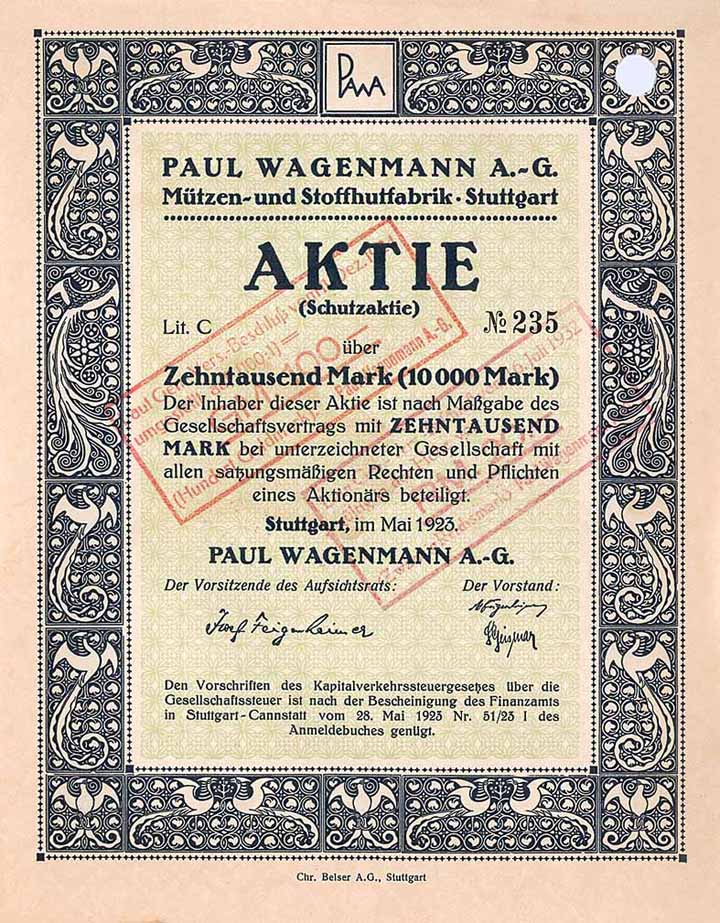 Paul Wagenmann AG Mützen- und Stoffhutfabrik