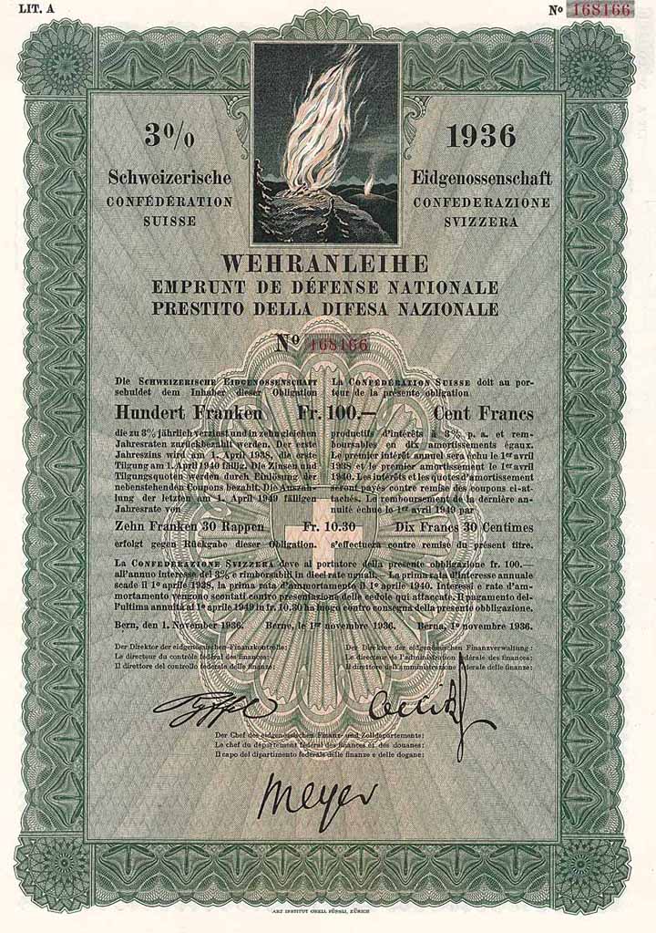 Schweizerische Eidgenossenschaft - Wehranleihe von 1936