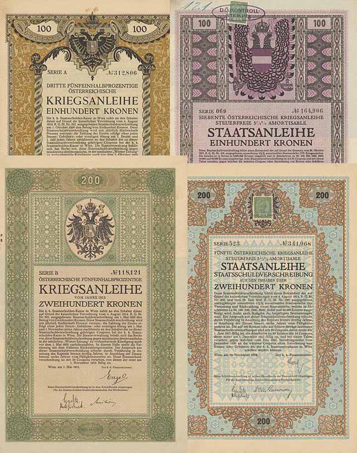 Kriegsanleihen-Konvolut Österreich (4 Stück)