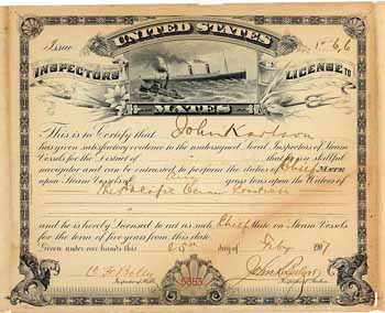 United States Inspectors‘ License to Mates