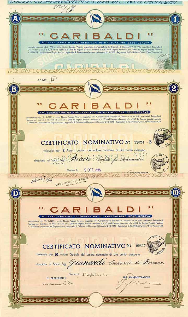 Garibaldi S.A. Cooperativa di Navigazione (3 Stücke)