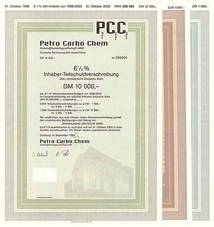 Petro Carbo Chem Rohstoffhandelsgesellschaft mbH + PCC AG (3 Stücke)