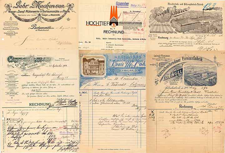 Rechnungen / Schreiben - Konvolut (11 Stücke)