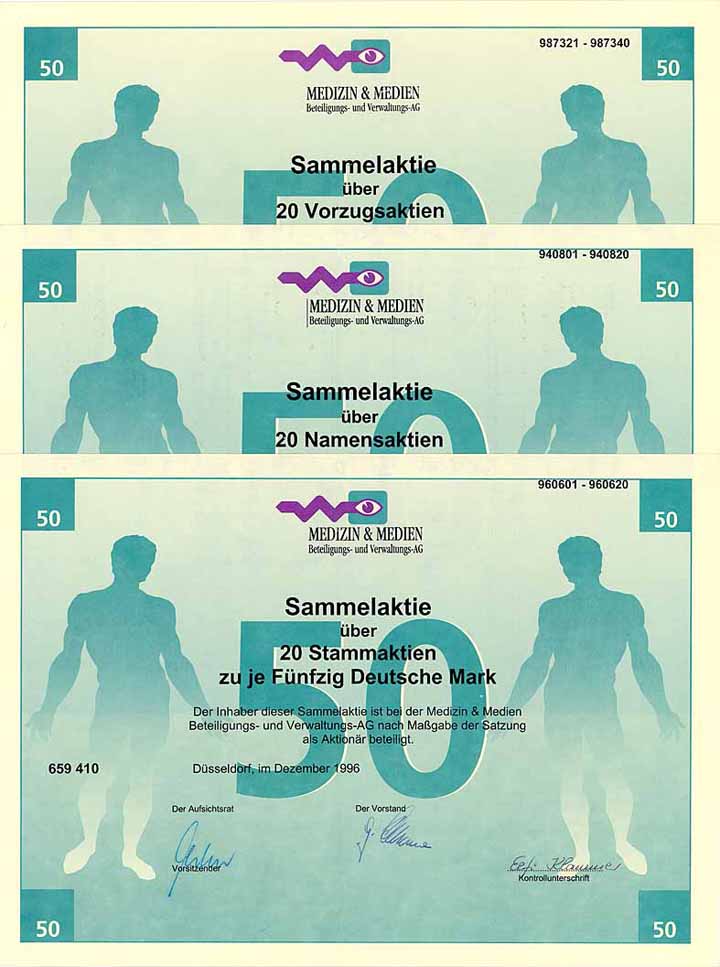Medizin & Medien Beteiligungs- und Verwaltungs-AG (3 Stücke)