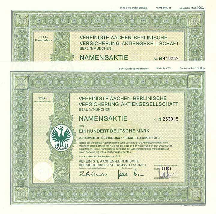 Vereinigte Aachen-Berlinische Versicherung AG (2 Stücke)