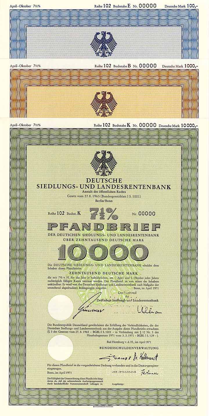 Deutsche Siedlungs- und Landesrentenbank (3 Stücke)