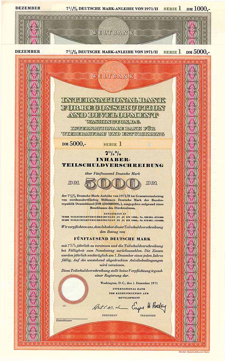 International Bank for Reconstruction and Development (Internationale Bank für Wiederaufbau und Entwicklung) (2 Stücke)